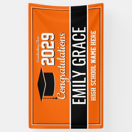 Afstuderen voor zwarte en Oranje schoolkleuren Spandoek (Verticaal)