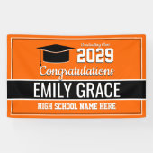 Afstuderen voor zwarte en Oranje schoolkleuren Spandoek (Horizontaal)