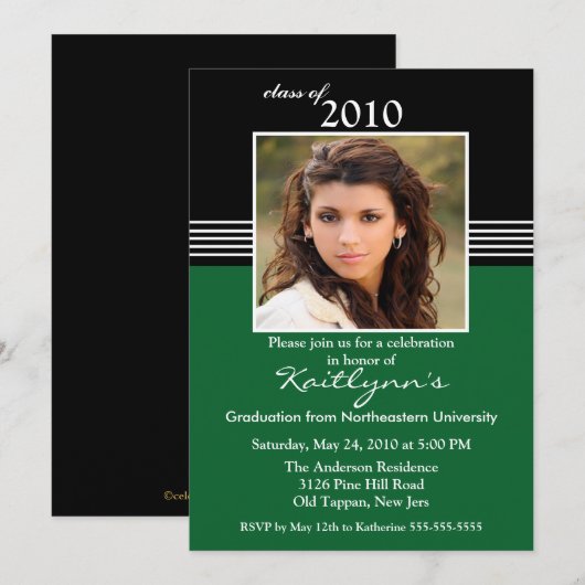 Afstuderen voor zwarte, groene en witte foto's kaart (Voorkant / Achterkant)