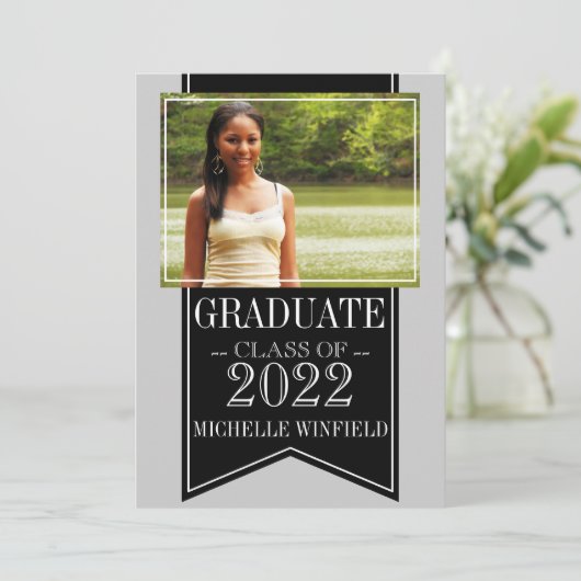 Afstuderen voor zwarte schoolkleuren van Ribbon Kaart (Staand voorkant)