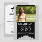 Afstuderen voor zwarte schoolkleuren van Ribbon Kaart (Voorkant / Achterkant)