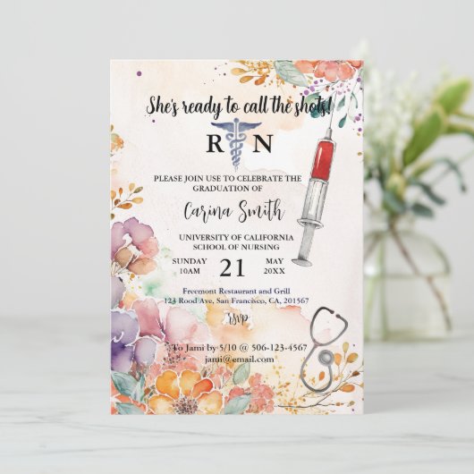 Afstuderen voorjaarsbloem Waterverf verpleegschool Kaart (Staand voorkant)