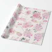 Afstuderen Waterverf Blush floral Roos Monogram Cadeaupapier (Uitgerold)