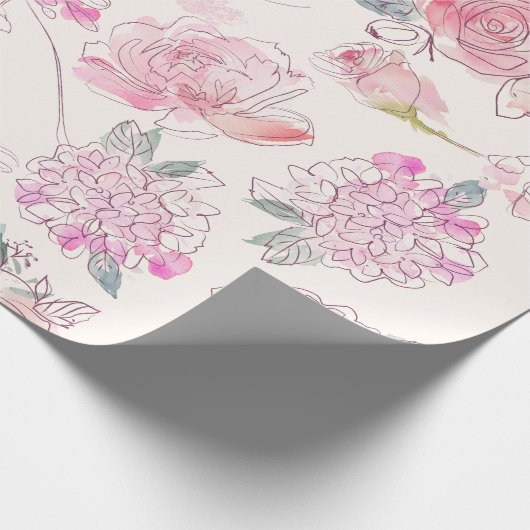 Afstuderen Waterverf Blush floral Roos Monogram Cadeaupapier (Hoek)