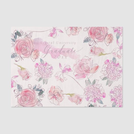 Afstuderen Waterverf Blush floral Roos Monogram Tissuepapier (Voorkant)