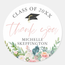 Afstuderen Waterverf Blush Pink Floral Hartelijk d Ronde Sticker