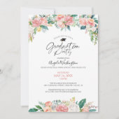 Afstuderen Waterverf Blush Pink Floral Script Kaart (Voorkant)