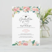 Afstuderen Waterverf Blush Pink Floral Script Kaart (Staand voorkant)