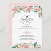 Afstuderen Waterverf Blush Pink Floral Script Kaart (Voorkant / Achterkant)