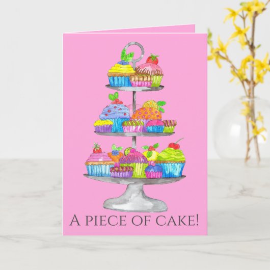 Afstuderen Waterverf cupcakes Kaart (Gele Bloem)