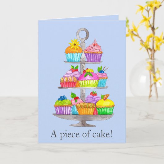 Afstuderen Waterverf cupcakes Kaart (Gele Bloem)