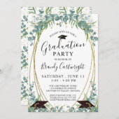 Afstuderen Waterverf Eucalyptus Script Gold Lijst Kaart (Voorkant / Achterkant)