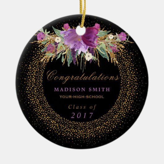 Afstuderen Waterverf Glitter Flower Gold Confetti Keramisch Ornament (Voorkant)