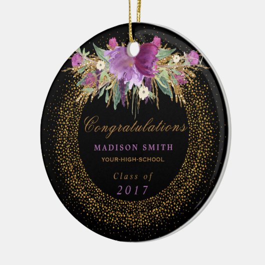 Afstuderen Waterverf Glitter Flower Gold Confetti Keramisch Ornament (Links)