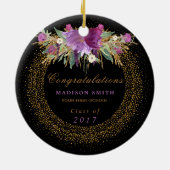 Afstuderen Waterverf Glitter Flower Gold Confetti Keramisch Ornament (Achterkant)