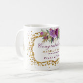 Afstuderen Waterverf Glitter Flower Gold Confetti Koffiemok (Voorkant links)