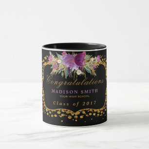 Afstuderen Waterverf Glitter Flower Gold Confetti Mok