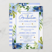 Afstuderen waterverf marine & Baby Blue Flowers Kaart (Voorkant / Achterkant)