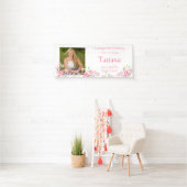 Afstuderen, Waterverf, Roze Bloem, Aangepaste Foto Spandoek (Insitu)