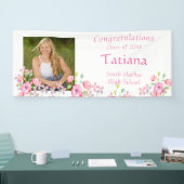 Afstuderen, Waterverf, Roze Bloem, Aangepaste Foto Spandoek (Beurs)