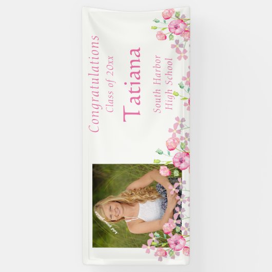 Afstuderen, Waterverf, Roze Bloem, Aangepaste Foto Spandoek (Verticaal)