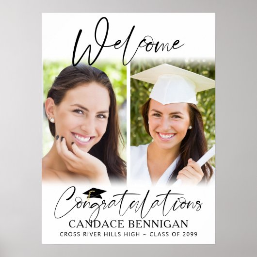 Afstuderen Welkom 2 Foto's Script Gefeliciteerd Poster (Voorkant)
