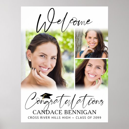 Afstuderen Welkom 3 Foto's Script Gefeliciteerd Poster (Voorkant)