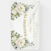 Afstuderen Welkomstteken van fijne witte bloemen Spandoek (Verticaal)