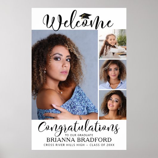 Afstuderen Welkomstwoord 4 Zwart fotoscript wit Poster (Voorkant)