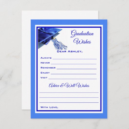 Afstuderen wensen en advies | Blauw en wit Notitiekaartje (Voorkant / Achterkant)