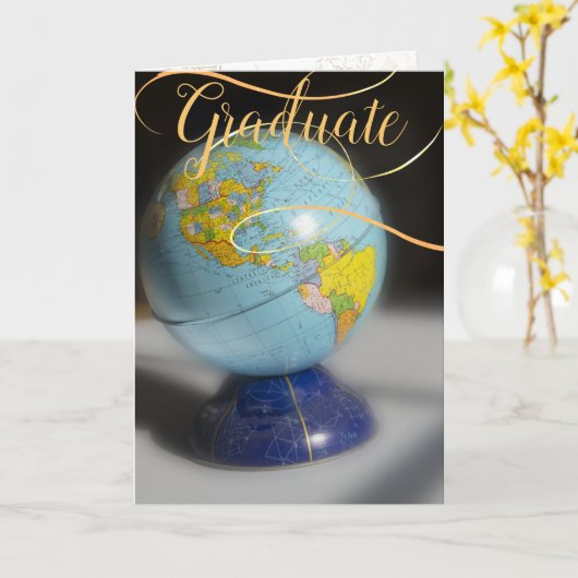 Afstuderen Wereldbol Gefeliciteerd Kaart (Gele Bloem)