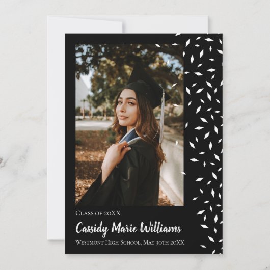 Afstuderen White Black Confetti Kaart (Voorkant)