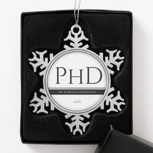 Afstuderen White Black Grey Name Year PhD Tin Sneeuwvlok Ornament (Kistje)