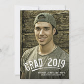 Afstuderen White Grunge Lettered Photo Announction Aankondiging (Voorkant)