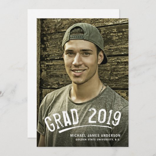 Afstuderen White Grunge Lettered Photo Announction Aankondiging (Voorkant / Achterkant)