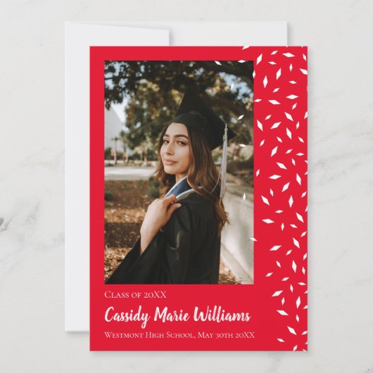 Afstuderen White Red Confetti Kaart (Voorkant)