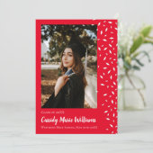 Afstuderen White Red Confetti Kaart (Staand voorkant)