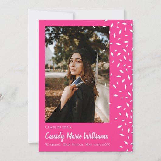 Afstuderen White roze Confetti Kaart (Voorkant)