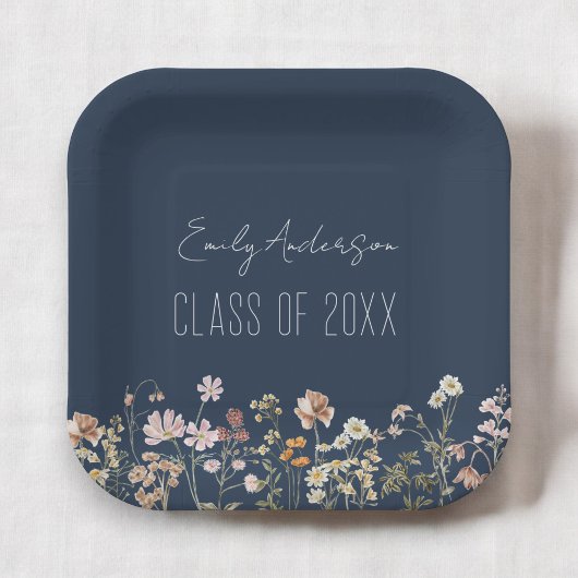 Afstuderen Wildflower Navy Blue Afstudeerder Moder Papieren Bordje