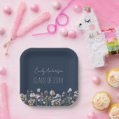 Afstuderen Wildflower Navy Blue Afstudeerder Moder Papieren Bordje (Feest)