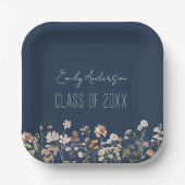 Afstuderen Wildflower Navy Blue Afstudeerder Moder Papieren Bordje (Voorkant)