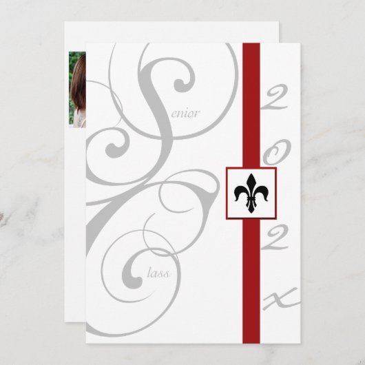 Afstuderen wit en rood met rollint kaart (Voorkant / Achterkant)