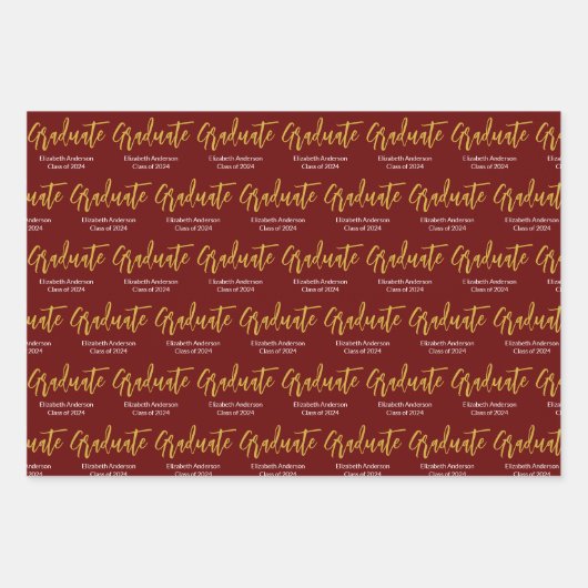 Afstuderen Wit Goud Afstudeerder Naam Klasse van 2 Inpakpapier Vel (Voorkant 3)