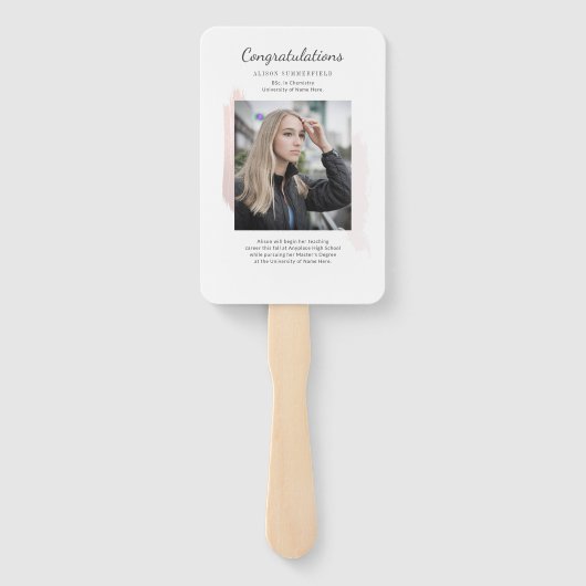 Afstuderen Wit Rose Gold Script Afstudeerder Foto' Handwaaier (Achterkant)