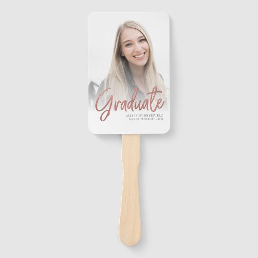 Afstuderen Wit Rose Gold Script Afstudeerder Foto' Handwaaier (Voorkant)