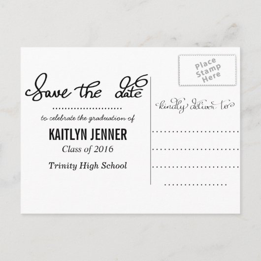 Afstuderen wit Schattige script | De datumfoto ops Aankondigingskaart (Achterkant)