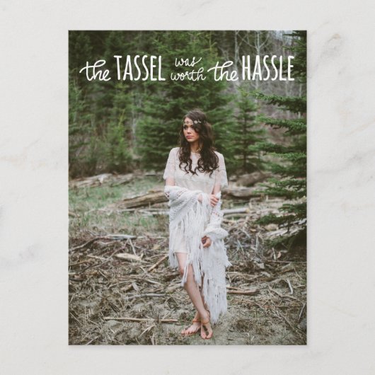 Afstuderen wit Schattige script | De datumfoto ops Aankondigingskaart (Voorkant)