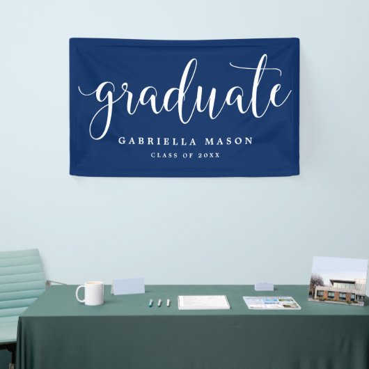 Afstuderen wit script | Aangepaste achtergrondkleu Spandoek (Beurs)