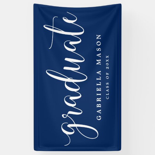 Afstuderen wit script | Aangepaste achtergrondkleu Spandoek (Verticaal)