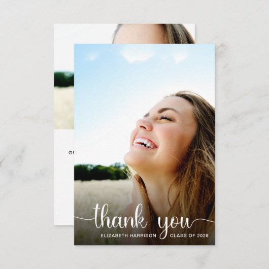Afstuderen - witte besturing voor foto's bedankkaart (Voorkant / Achterkant)